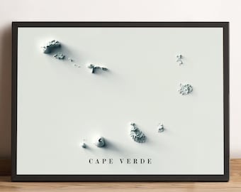 Kap Verde Karte, Kap Verde 2D Reliefkarte, Kap Verde Minimalistisches Poster, Mapa de Cabo Verde - 2D FLACHDRUCK