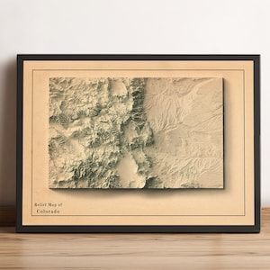 Kaart van Colorado, Colorado 2D-reliëfkaart, Colorado ingelijste muurkunst, Colorado vintage poster, Colorado minimalistische cadeaukaart - 2D FLAT PRINT