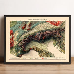 Alps 2D Vintage Shaded Relief Map | Vintage Poster Wall Art Print | Wall Map Print | Old Map Print
