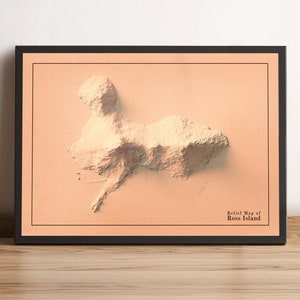 Carte de l'île de Ross, carte en relief 2D de l'Antarctique de Ross, carte minimaliste de l'Antarctique, impression de l'île de Ross, carte de la station McMurdo - impression 2D à plat