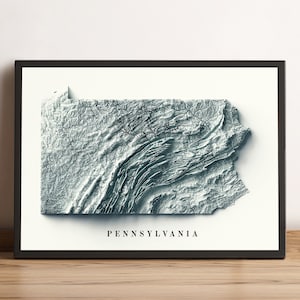 Kaart Pennsylvania, Pennsylvania 2D-reliëfkaart, Pennsylvania minimalistische kaart, Pennsylvania poster, Pennsylvania cadeau-2D FLAT PRINT