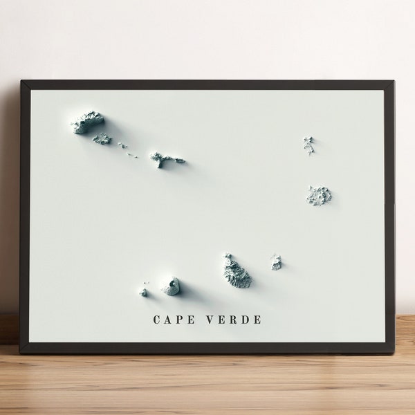 Kap Verde Karte, Kap Verde 2D Relief Karte, Kap Verde Minimalist Poster, Mapa de Cabo Verde - 2D FLACHDRUCK