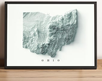 Ohio Map, Ohio 2D Reliefkarte,Ohio Minimalistische Karte,Ohio Poster,Ohio Wand Dekor,Ohio Geschenk - 2D FLACHDRUCK