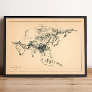 Asia Map, Asia 2D Relief Map, Asia Minimalist Poster Map, Asia Wall Art, Asia Gift - 2D FLAT PRINT