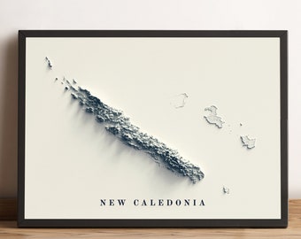 New Caledonia Map, New Caledonia 2D Relief Map, New Caledonia Minimalist Poster Map, New Caledonia Gift - 2D FLAT PRINT