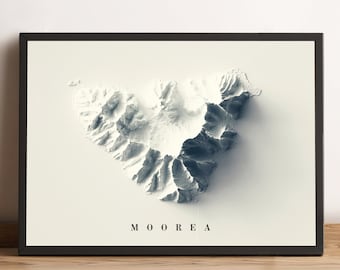 Moorea Map, Moorea French Polynesia 2D Relief Map, Moorea Minimalist Poster Map, Moorea Wall Art, Moorea Gift - 2D FLAT PRINT