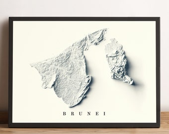 Brunei Map, Brunei 2D Relief Map, Brunei Vintage Map, Brunei Poster, Brunei Wall Art, Brunei Print - 2D FLAT PRINT