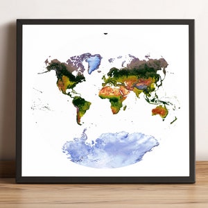 Carte du monde, projection de Van der Grinten, carte du monde vintage, carte du monde en relief, carte du monde imprimée, carte du monde encadrée, impression de carte du monde