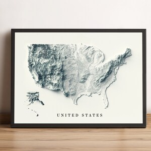 USA Karte, USA 2D Reliefkarte, Amerika Karte, USA Map, USA Minimalist Print, USA Geschenk - 2D Flat Print
