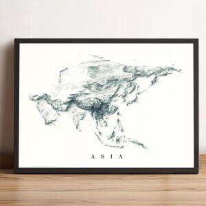 Asia Map, Asia 2D Relief Map, Asia Minimalist Poster Map, Asia Wall Art, Asia Gift - 2D FLAT PRINT