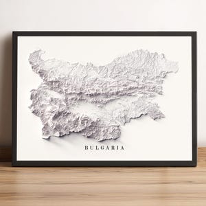 Carte de la Bulgarie, carte en relief 2D de la Bulgarie, carte minimaliste de la Bulgarie, art mural de la Bulgarie, cadeau de la Bulgarie, affiche de la Bulgarie - impression 2D à plat