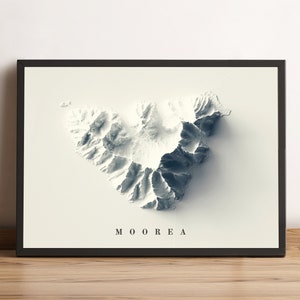 Moorea-kaart, Moorea Frans-Polynesië 2D-reliëfkaart, Moorea minimalistische posterkaart, Moorea kunst aan de muur, Moorea cadeau-2D FLAT PRINT