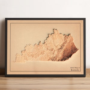 Mapa de Kentucky, Mapa de relevo 2D de Kentucky, Mapa vintage de Kentucky, Mapa minimalista de Kentucky, Arte de parede de Kentucky, Presente de Kentucky - IMPRESSÃO PLANA 2D