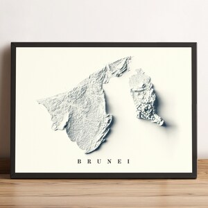 Brunei kaart, Brunei 2D-reliëfkaart, Brunei vintage kaart, Brunei poster, Brunei muurkunst, Brunei print-2D FLAT PRINT