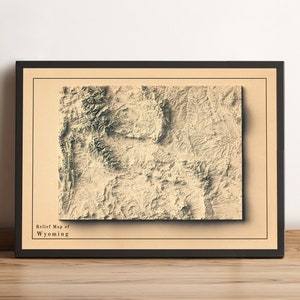 Wyoming Map, Wyoming 2D Relief Map, Wyoming Minimalist Poster, Wyoming Gift, Wyoming Wall Art - 2D FLAT PRINT
