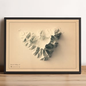 Moorea Karte, Moorea Französisch-Polynesien 2D Reliefkarte, Moorea Minimalistische Poster Karte, Moorea Wandkunst, Moorea Geschenk - 2D FLACHDRUCK