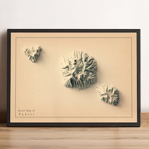 Mapa de Tahití, mapa en relieve 2D de Tahití, mapa minimalista de Tahití, arte mural de Tahití, póster de Tahití, regalo de Tahití - IMPRESIÓN PLANA 2D
