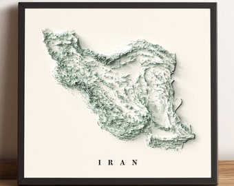 Iran Map, Iran 2D Relief Map, Iran Vintage Map, Iran Print, Iran Wall Decor, Iran Wall Art, Iran Minimalist Gift Map - 2D FLAT PRINT