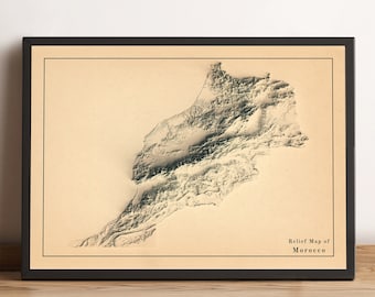 Morocco Map, Morocco 2D Relief Map, Morocco Minimalist Map, Morocco Poster, Morocco Wall Art, Morocco Print - 2D FLAT PRINT