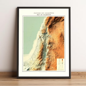 Kaart Palestina, 2D-reliëfkaart Palestina, Palestina Vintage cadeaukaart, Palestina muurkunst, Palestina print, Palestina cadeau - 2D FLAT PRINT