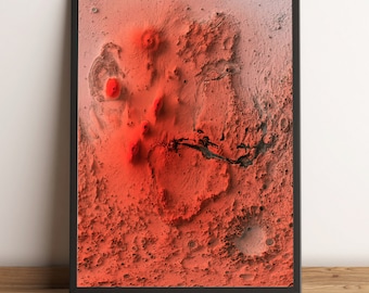 Kaart van Mars, 2D-reliëfkaart van Mars, vintage kaart van Mars, topografische kaart van Mars, Olympus Mars-poster, ingelijste kaart van Mars - 2D FLAT PRINT