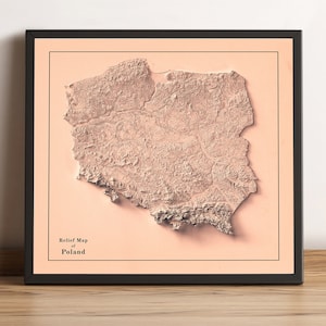 Polen Karte, Polen 2D Reliefkarte, Polen Minimalistische Karte, Polen Druck, Polska Karte, Polen Wandkunst, Polen Geschenkkarte - 2D FLACHDRUCK
