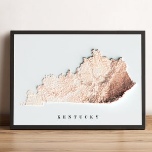 Kaart van Kentucky, 2D-reliëfkaart van Kentucky, vintage kaart van Kentucky, minimalistische kaart van Kentucky, Kentucky Wall Art, Kentucky cadeau - 2D FLAT PRINT