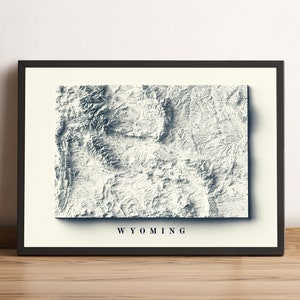 Wyoming Map, Wyoming 2D Relief Map, Wyoming Minimalist Poster, Wyoming Gift, Wyoming Wall Art - 2D FLAT PRINT