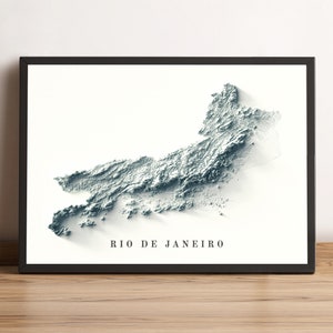Rio de Janeiro Map, Rio de Janeiro Brazil 2D Relief Map, Rio de Janeiro Minimalist Map, Rio de Janeiro Wall Art Poster - 2D FLAT PRINT