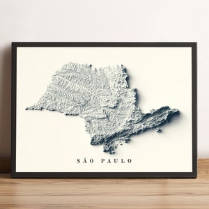 Kaart van Sao Paulo, 2D-reliëfkaart van Sao Paulo, Brazilië, minimalistische kaart van São Paulo, poster van Sao Paulo, kunst aan de muur Sao Paulo - 2D FLAT PRINT