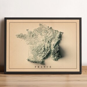Mapa de Francia, Mapa en relieve 2D de Francia, Póster minimalista de Francia, Arte mural de Francia, Mapa de regalo de Francia, Mapa de diseño de Francia - IMPRESIÓN PLANA 2D