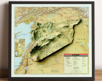 Syria Map, Syria 2D Relief Map, Syria Old Map, Syria Vintage Map, Syria Historical Map, Middle East Map, Syria Gift - 2D FLAT PRINT