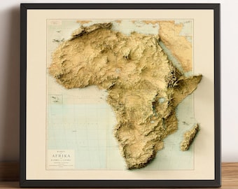 Afrika Karte, Afrika 2D Reliefkarte, Afrika Vintage Geschenk, Afrika Druck, Afrika personalisierte Wandkunst, Marokko Karte, Ägypten Karte - 2D FLACHDRUCK