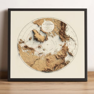 Arktis Karte, 2D Reliefkarte, Arktis Vintage Karte, Arktis Poster, Arktis Wandkunst, Arktis Geschenk, Arktis Druck - 2D FLACHDRUCK
