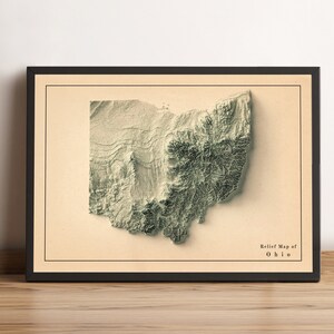 Ohio Map, Ohio 2D Reliefkarte,Ohio Minimalistische Karte,Ohio Poster,Ohio Wand Dekor,Ohio Geschenk - 2D FLACHDRUCK