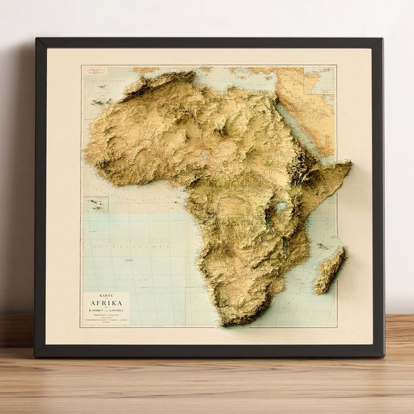 Africa Map, Africa 2D Relief Map, Africa Vintage Gift, Africa Print, Africa Personalized Wall Art, Morocco Map, Egypt Map - 2D FLAT PRINT