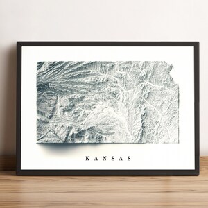 Kansas kaart, Kansas 2D-reliëfkaart, Kansas vintage kaart, Kansas minimalistische kaart, Kansas muur decor print, Kansas cadeau - 2D FLAT PRINT