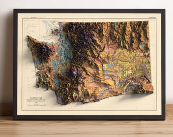 Washington Soil Map, Washington 2D Relief Map, Washington Soil Map, Washington Vintage Map, Washington Poster - 2D FLAT PRINT