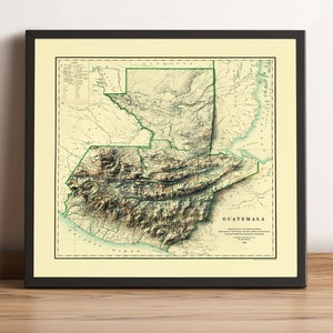 Guatemala Karte, Guatemala 2D Reliefkarte, Guatemala Poster, Guatemala Vintage Karte, Guatemala alte Karte - 2D FLACHDRUCK