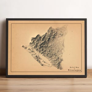 Carte du Nicaragua, carte en relief 2D du Nicaragua, carte minimaliste du Nicaragua, décoration murale du Nicaragua, cadeau d'impression du Nicaragua - impression 2D à plat