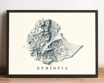 Ethiopia Map, Ethiopia 2D Relief Map, Ethiopia Minimalist Map, Ethiopia Wall Art, Map Gift - 2D FLAT PRINT