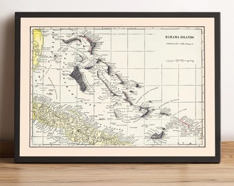 Bahamas Map, The Bahamas 2D Relief Map, Bahamas Vintage Map, Bahamas Print - 2D FLAT PRINT