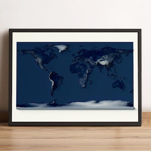Weltkarte mit dunklen Tönen, 2D Reliefkarte der Welt, Globus Wanddekoration, Weltkarte Geschenk, Höhenkarte, Weltkarte, Kontinente Karte - 2D FLACHDRUCK