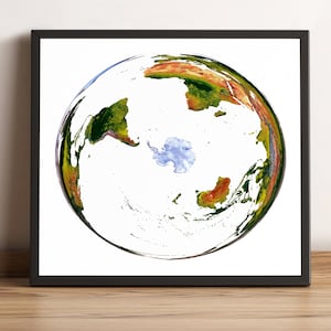 Carte du monde, projection WGS 1984 grille sud, carte du monde vintage, carte du monde en relief, carte du monde imprimée, carte du monde encadrée, carte de l'Antarctique
