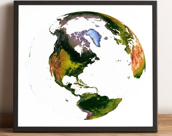 World Map, World From Space Projection, Vintage World Map, Relief World Map, Printed World Map, Framed World Map, World Map Print