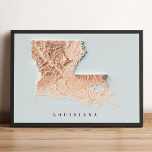 Kaart Louisiana, 2D-reliëfkaart Louisiana, vintage kaart Louisiana, minimalistische kaart Louisiana, Louisiana kunst aan de muur, Louisiana cadeau - 2D FLAT PRINT