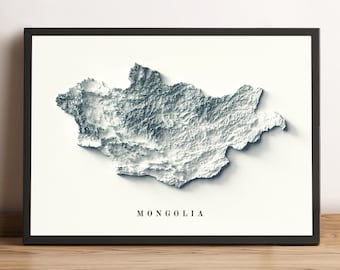 Mongolia Map, Mongolia 2D Relief Map, Mongolia Minimalist Map, Mongolia Print, Mongolia Elevation Map - 2D FLAT PRINT