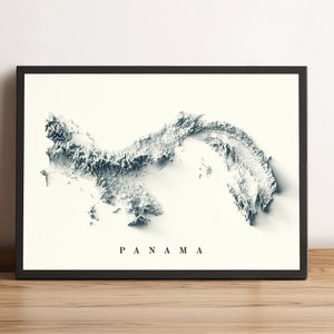 Kaart Panama, 2D-reliëfkaart Panama, vintage posterkaart Panama, Panama muurkunst, Panama cadeau - 2D FLAT PRINT