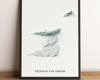 Trinidad and Tobago Map, Trinidad and Tobago 2D Relief Map, Trinidad and Tobago Minimalist Map, Trinidad and Tobago Print - 2D FLAT PRINT