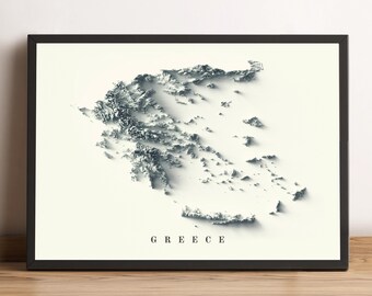 Greece Map, Greece 2D Relief Map, Greece Minimalist Map, Greece Print, Greece Gift - 2D FLAT PRINT